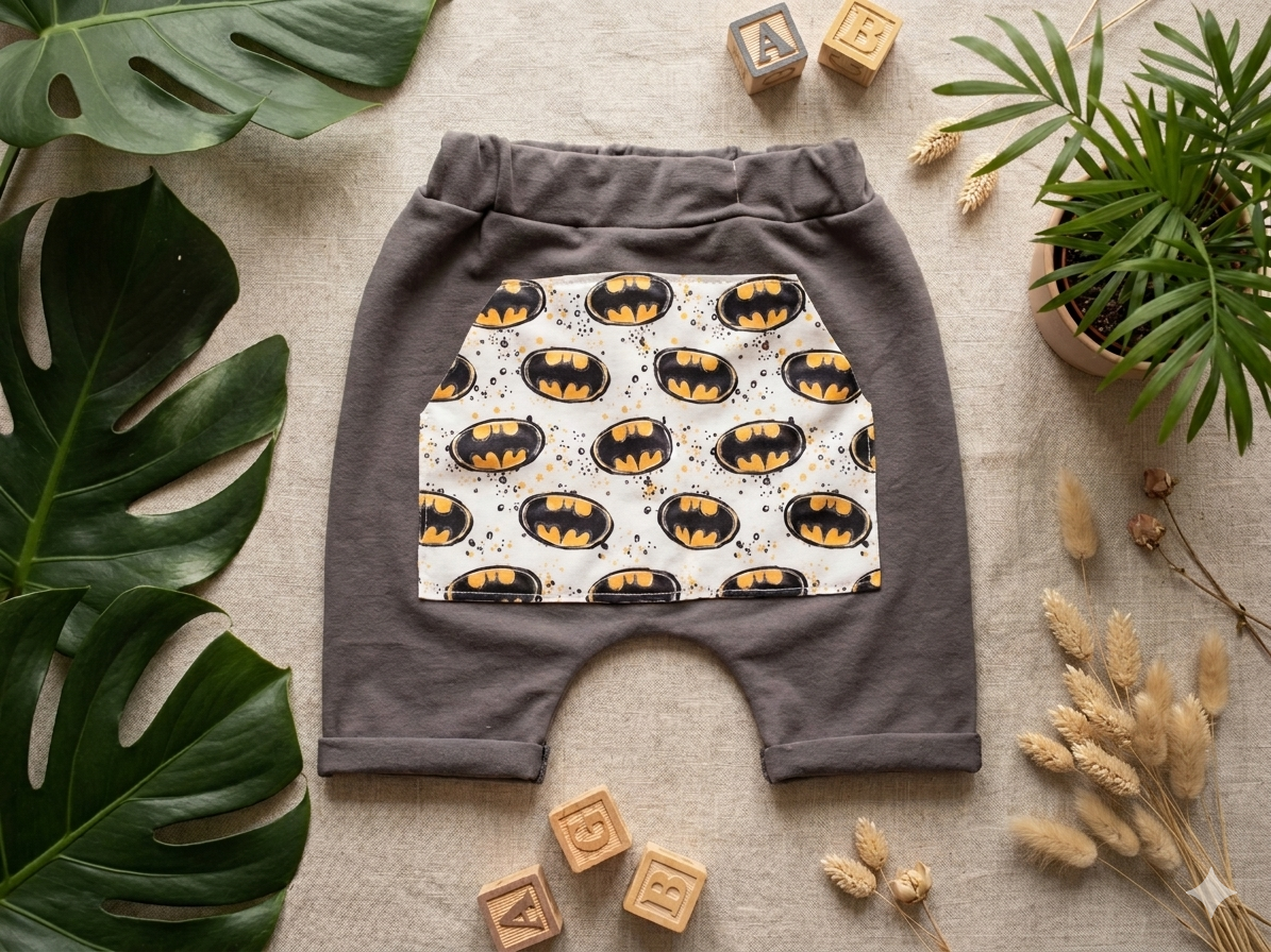 Wygodne Szorty Chłopięce Baggy Grafitowe – Spodenki Dresowe z Kieszenią Batman