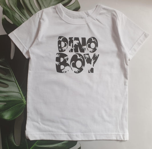Dziecięca Koszulka Bawełniana z Nadrukiem „DINO BOY” – Biała