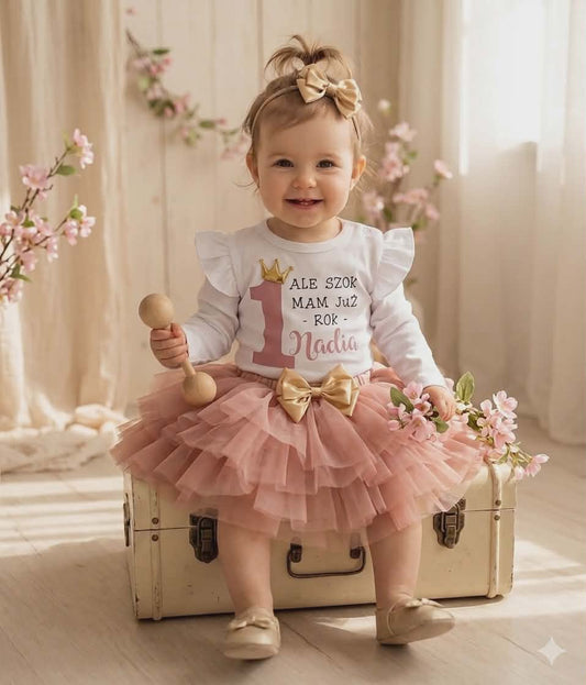 Komplet na roczek dla dziewczynki 👑 Body + tutu | personalizowany | handmade