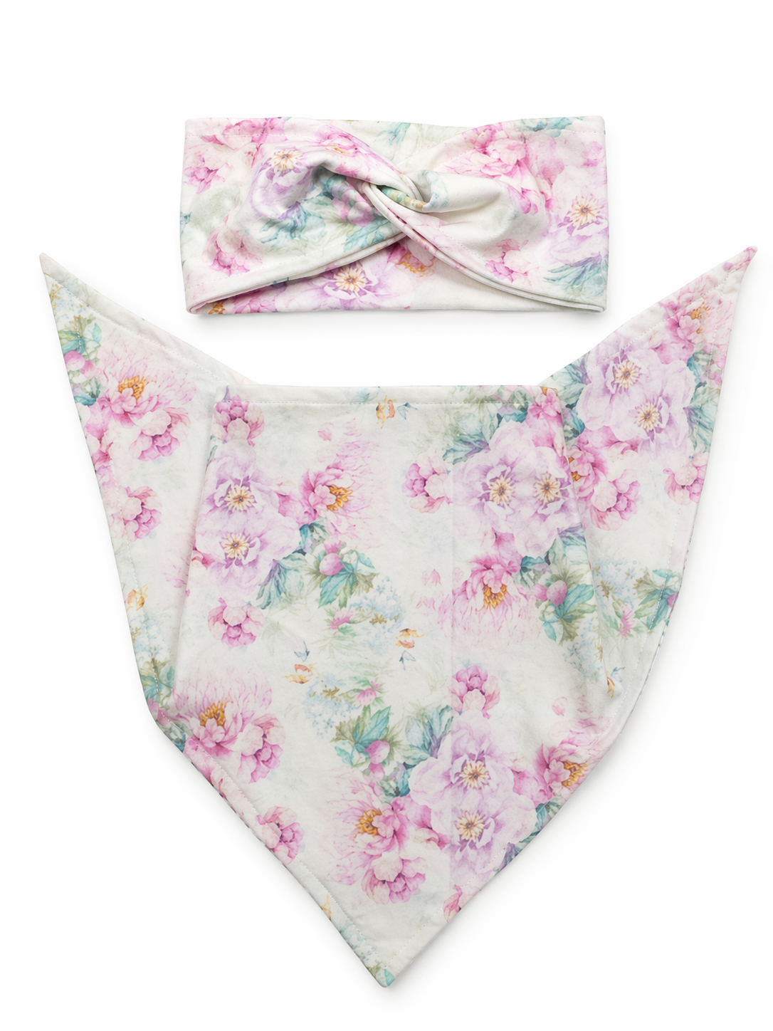 Pastel Peony Garden – Komplet Handmade dla Dziecka | Opaska Twist i Chusta