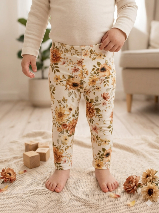 Legginsy handmade w kwiaty – Miodowy Ogród | Bawełna Premium
