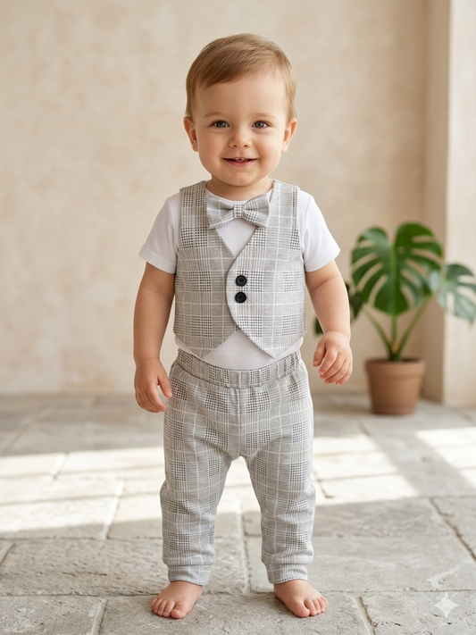 Elegancki komplet dla chłopca – kamizelka w kratę + spodnie | Styl Gentleman Baby