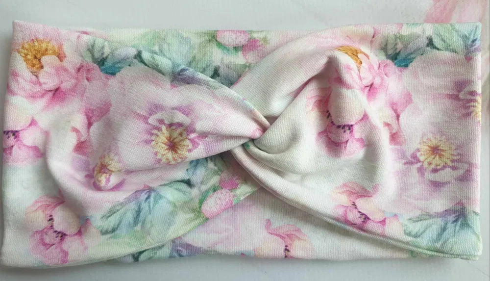 Opaska Zaplatanka Dziecięca Kwiatowa Pastel Peony Garden